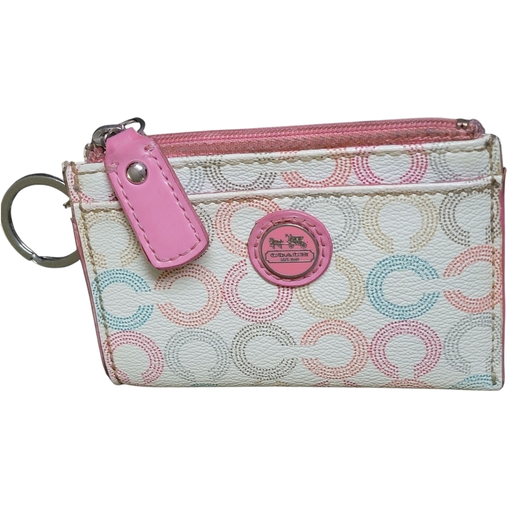 Coach Waverly Optic Art Coin Purse  multi-color signature C W/ Pink Leather Trim - Picture 3 of 15